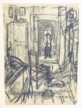  Luigi Bartolini  (Cupramontana, 1892 - Roma, 1963) : Interno con figura.  - Auction Prints, Drawings and Paintings from 16th until 20th centuries - Libreria Antiquaria Gonnelli - Casa d'Aste - Gonnelli Casa d'Aste