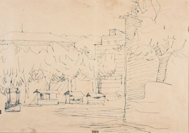  Moses Levy  (Tunisi, 1885 - Viareggio, 1968) : Edifici e alberi.  - Asta Stampe, Disegni e Dipinti dal XVI al XX secolo - Libreria Antiquaria Gonnelli - Casa d'Aste - Gonnelli Casa d'Aste