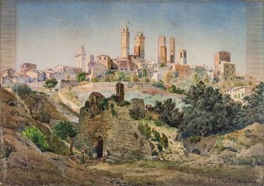  Christian Frederik Beck  (Copenaghen, 1876 - Copenaghen, 1954) [attribuito a] : San Gimignano.  - Auction Prints, Drawings and Paintings from 16th until 20th centuries - Libreria Antiquaria Gonnelli - Casa d'Aste - Gonnelli Casa d'Aste