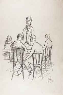  Ottone Rosai  (Firenze, 1895 - Ivrea, 1957) : Personaggi al tavolino.  - Auction Prints, Drawings and Paintings from 16th until 20th centuries - Libreria Antiquaria Gonnelli - Casa d'Aste - Gonnelli Casa d'Aste
