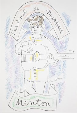  Jean Cocteau  (1889 - 1963) : Festival de musique - Menton.  - Asta Stampe, Disegni e Dipinti dal XVI al XX secolo - Libreria Antiquaria Gonnelli - Casa d'Aste - Gonnelli Casa d'Aste