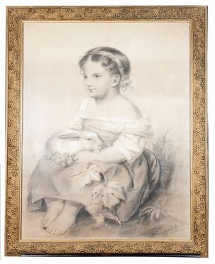  V. Bianchi : Bambina con coniglio.  - Auction Prints, Drawings and Paintings from 16th until 20th centuries - Libreria Antiquaria Gonnelli - Casa d'Aste - Gonnelli Casa d'Aste