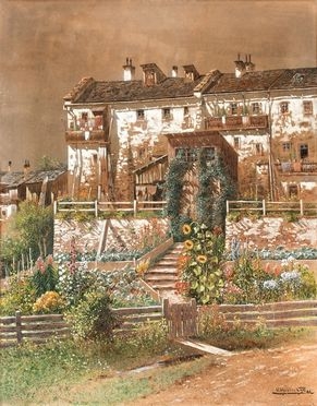  Vincenz Havlicek  (Wien, 1864 - 1915) : Case con giardino.  - Auction Prints, Drawings and Paintings from 16th until 20th centuries - Libreria Antiquaria Gonnelli - Casa d'Aste - Gonnelli Casa d'Aste