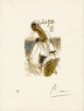  Pablo Picasso  (Malaga, 1881 - Mougins, 1973) : Figura femminile.  - Asta Stampe, Disegni e Dipinti dal XVI al XX secolo - Libreria Antiquaria Gonnelli - Casa d'Aste - Gonnelli Casa d'Aste