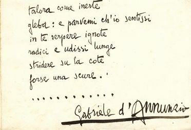  D'Annunzio Gabriele : 'Frammento'. Testo poetico firmato, autografo (?).  - Asta Libri, Manoscritti e Autografi - Libreria Antiquaria Gonnelli - Casa d'Aste - Gonnelli Casa d'Aste