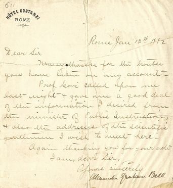  Bell Alexander Graham : Lettera manoscritta con firma autografa.  - Asta Libri, Manoscritti e Autografi - Libreria Antiquaria Gonnelli - Casa d'Aste - Gonnelli Casa d'Aste