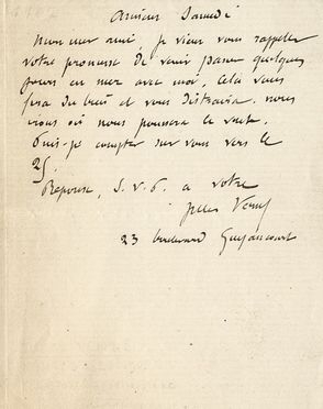  Verne Jules : Lettera autografa firmata.  - Auction Books, Manuscripts & Autographs - Libreria Antiquaria Gonnelli - Casa d'Aste - Gonnelli Casa d'Aste