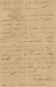  Garibaldi Giuseppe : Lettera con firma autografa.  - Auction Books, Manuscripts & Autographs - Libreria Antiquaria Gonnelli - Casa d'Aste - Gonnelli Casa d'Aste