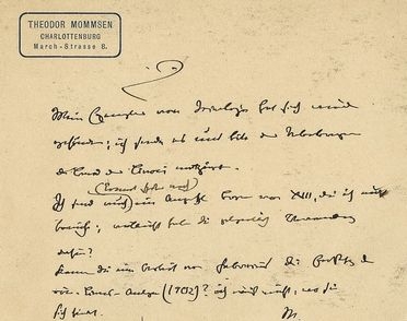  Mommsen Theodor : Biglietto autografo siglato.  - Auction Books, Manuscripts & Autographs - Libreria Antiquaria Gonnelli - Casa d'Aste - Gonnelli Casa d'Aste
