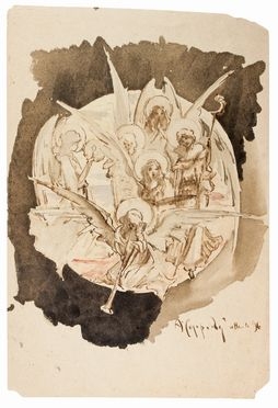  Adolfo Copped  (Firenze, 1871 - Montemurlo, 1951) : Angeli in gloria.  - Auction Books & Graphics. Part I: Prints, Drawings & Paintings - Libreria Antiquaria Gonnelli - Casa d'Aste - Gonnelli Casa d'Aste