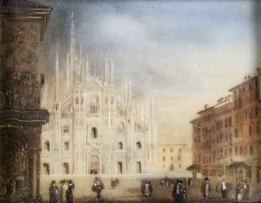 Scorcio di piazza del Duomo a Milano.  - Auction Books & Graphics. Part I: Prints, Drawings & Paintings - Libreria Antiquaria Gonnelli - Casa d'Aste - Gonnelli Casa d'Aste