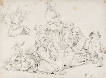  Bartolomeo Pinelli  (Roma, 1781 - 1835) [attribuito a] : Paesani seduti.  - Auction Books & Graphics. Part I: Prints, Drawings & Paintings - Libreria Antiquaria Gonnelli - Casa d'Aste - Gonnelli Casa d'Aste