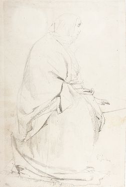  Domenico Induno  (Milano, 1815 - 1878) : Figura femminile seduta.  - Asta Libri & Grafica. Parte I: Stampe, Disegni & Dipinti - Libreria Antiquaria Gonnelli - Casa d'Aste - Gonnelli Casa d'Aste