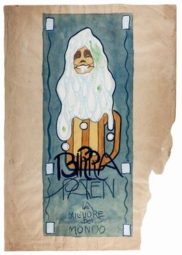  Guido Marussig  (Trieste, 1885 - Gorizia, 1972) : Bozzetto pubblicitario per la birra Spaten.  - Auction Books & Graphics. Part I: Prints, Drawings & Paintings - Libreria Antiquaria Gonnelli - Casa d'Aste - Gonnelli Casa d'Aste
