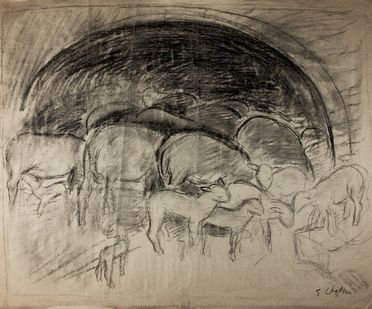  Elisabeth Chaplin  (Fontainebleau, 1890 - Firenze, 1982) : Gregge di pecore.  - Auction Books & Graphics. Part I: Prints, Drawings & Paintings - Libreria Antiquaria Gonnelli - Casa d'Aste - Gonnelli Casa d'Aste