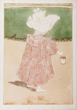  Eugne Deltre  (Paris, 1854 - 1938) : Enfant au jardin.  - Auction Books & Graphics. Part I: Prints, Drawings & Paintings - Libreria Antiquaria Gonnelli - Casa d'Aste - Gonnelli Casa d'Aste