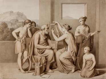  Johannes Riepenhausen  (Gttingen, 1787 - Roma, 1860) : Socrate impara a suonare la lira.  - Auction Books & Graphics. Part I: Prints, Drawings & Paintings - Libreria Antiquaria Gonnelli - Casa d'Aste - Gonnelli Casa d'Aste