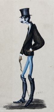  Melchiorre Delfico  (Teramo, 1825 - Portici, 1895) : Caricatura di uomo con naso adunco e stivali.  - Asta Libri & Grafica. Parte I: Stampe, Disegni & Dipinti - Libreria Antiquaria Gonnelli - Casa d'Aste - Gonnelli Casa d'Aste