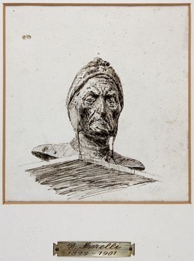  Domenico Morelli  (Napoli, 1826 - 1901) [attribuito a] : Busto di Dante Alighieri.  - Auction Books & Graphics. Part I: Prints, Drawings & Paintings - Libreria Antiquaria Gonnelli - Casa d'Aste - Gonnelli Casa d'Aste