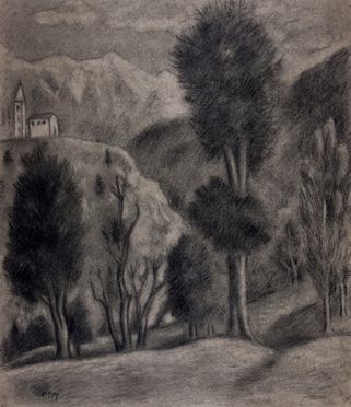  Ubaldo Oppi  (Bologna, 1889 - Vicenza, 1942) : Paesaggio.  - Auction Books & Graphics. Part I: Prints, Drawings & Paintings - Libreria Antiquaria Gonnelli - Casa d'Aste - Gonnelli Casa d'Aste