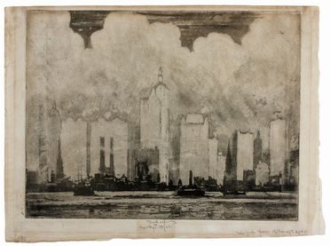  Joseph Pennell  (Filadelfia, 1857 - New York, 1926) : New York from the Ferry to 23rd st.  - Auction Books & Graphics. Part I: Prints, Drawings & Paintings - Libreria Antiquaria Gonnelli - Casa d'Aste - Gonnelli Casa d'Aste