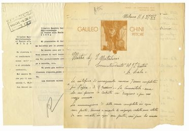  Chini Galileo : Lettera autografa firmata inviata a Jenner Mataloni, Teatro alla Scala. Arte  - Auction Books & Graphics - Libreria Antiquaria Gonnelli - Casa d'Aste - Gonnelli Casa d'Aste