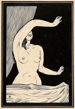 Alberto Martini  (Oderzo, 1876 - Milano, 1954) : Nudo di donna (con braccia in movimento).  - Asta Libri & Grafica - Libreria Antiquaria Gonnelli - Casa d'Aste - Gonnelli Casa d'Aste
