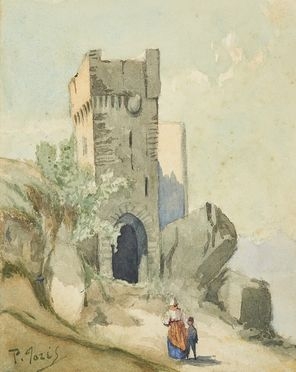  Pio Joris  (Roma, 1843 - 1921) : Paesaggio con torre.  - Auction Books & Graphics - Libreria Antiquaria Gonnelli - Casa d'Aste - Gonnelli Casa d'Aste