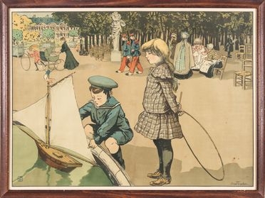  Louis Abel-Truchet  (Versailles, 1857 - Auxerre, 1918) : Enfants au jardin du Luxembourg.  - Auction Books & Graphics - Libreria Antiquaria Gonnelli - Casa d'Aste - Gonnelli Casa d'Aste