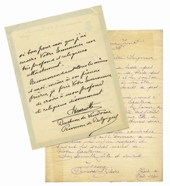  Bibesco Jeanne : Lettera autografa firmata inviata ad un cardinale. Religione  - Auction Books & Graphics - Libreria Antiquaria Gonnelli - Casa d'Aste - Gonnelli Casa d'Aste