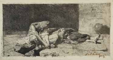  Mariano Fortuny y Marsal  (Tarragona, 1838 - Roma, 1874) : Arabe velando el cadver de su amigo.  - Auction Books & Graphics - Libreria Antiquaria Gonnelli - Casa d'Aste - Gonnelli Casa d'Aste