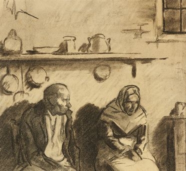  Enrico Sacchetti  (Roma, 1877 - Firenze, 1969) : Coppia di contadini seduti.  - Auction Books & Graphics - Libreria Antiquaria Gonnelli - Casa d'Aste - Gonnelli Casa d'Aste