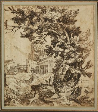 Remigio Cantagallina  (Borgo San Sepolcro,  - Firenze, 1656) : Grande albero con scorcio di paese.  - Auction Books & Graphics - Libreria Antiquaria Gonnelli - Casa d'Aste - Gonnelli Casa d'Aste
