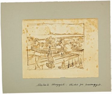  Umberto Moggioli  (Trento, 1886 - Roma, 1919) : Studio per Burano dalla finestra.  - Auction Books & Graphics - Libreria Antiquaria Gonnelli - Casa d'Aste - Gonnelli Casa d'Aste