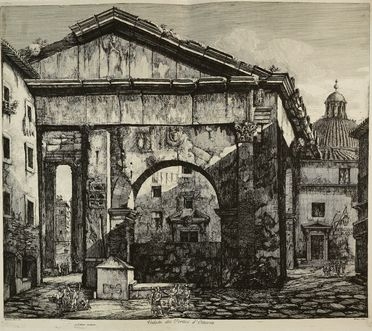  Luigi Rossini  (Ravenna, 1790 - Roma, 1875) : Veduta dei Portici d'Ottavia.  - Auction Books & Graphics - Libreria Antiquaria Gonnelli - Casa d'Aste - Gonnelli Casa d'Aste
