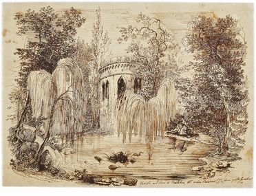  Emilio Burci  (Firenze, 1811 - 1877) [attribuito a] : Veduta del parco di Pratolino.  - Auction Books & Graphics - Libreria Antiquaria Gonnelli - Casa d'Aste - Gonnelli Casa d'Aste