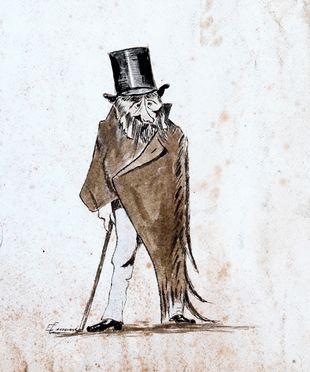  Eugenio Cecconi  (Livorno, 1842 - Firenze, 1903) : Ritratto caricaturale di personaggio con bastone.  - Asta Libri & Grafica - Libreria Antiquaria Gonnelli - Casa d'Aste - Gonnelli Casa d'Aste