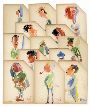  Renato Selvi  (Nettuno, 1914) : Lotto composto di 13 piccoli ritratti caricaturali.  - Asta Libri & Grafica - Libreria Antiquaria Gonnelli - Casa d'Aste - Gonnelli Casa d'Aste