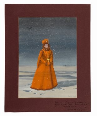  Enrico D'Assia  (Roma, 1927 - 1999, ) : Figura femminile con colbacco sotto la neve.  - Asta Libri & Grafica - Libreria Antiquaria Gonnelli - Casa d'Aste - Gonnelli Casa d'Aste