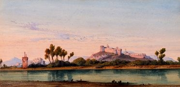  Gabriele Carelli  (Napoli, 1820 - Francia, 1900) : Paesaggio con fiume.  - Asta Libri & Grafica - Libreria Antiquaria Gonnelli - Casa d'Aste - Gonnelli Casa d'Aste
