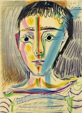  Pablo Picasso  (Malaga, 1881 - Mougins, 1973) : Tte d'un jeune homme en face.  Andr Warnod  (Giromagny, 1885 - Parigi, 1960)  - Auction Books & Graphics - Libreria Antiquaria Gonnelli - Casa d'Aste - Gonnelli Casa d'Aste