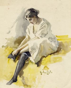  Arnaldo De Lisio  (Castelbottaccio, 1869 - Napoli, 1949) : Figura femminile che si veste.  - Asta Libri & Grafica - Libreria Antiquaria Gonnelli - Casa d'Aste - Gonnelli Casa d'Aste