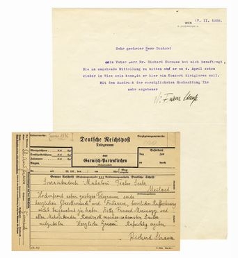 Strauss Richard : Telegramma autografo firmato inviato al Teatro alla Scala.  - Asta Libri & Grafica - Libreria Antiquaria Gonnelli - Casa d'Aste - Gonnelli Casa d'Aste