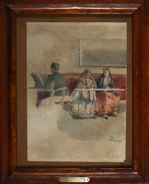  Gioacchino Toma  (Galatina, 1836 - Napoli, 1891) : Personaggi seduti.  - Asta Grafica & Libri - Libreria Antiquaria Gonnelli - Casa d'Aste - Gonnelli Casa d'Aste