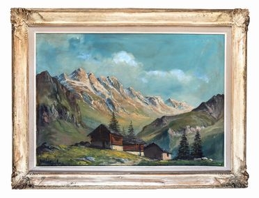  Carlo Casati  (Verona, 1889 - 1965) : Paesaggio alpino con baite.  - Asta Grafica & Libri - Libreria Antiquaria Gonnelli - Casa d'Aste - Gonnelli Casa d'Aste
