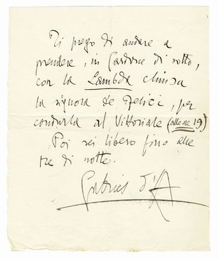  D'Annunzio Gabriele : Lettera autografa firmata.  - Asta Grafica & Libri - Libreria Antiquaria Gonnelli - Casa d'Aste - Gonnelli Casa d'Aste