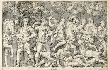  Marcantonio Raimondi  (Molinella,, 1480 - Bologna,, 1534) : Caccia al leone.  - Asta Grafica & Libri - Libreria Antiquaria Gonnelli - Casa d'Aste - Gonnelli Casa d'Aste