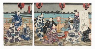  Utagawa Kunisada I (Toyokuni III)  (Edo, 1786 - 1865) : Nry (Godersi il fresco della sera).  - Auction Prints, drawings & paintings | Old master, modern and contemporary art - Libreria Antiquaria Gonnelli - Casa d'Aste - Gonnelli Casa d'Aste