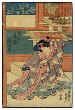  Utagawa Kunisada I (Toyokuni III)  (Edo, 1786 - 1865) : L'attore Onoe Baik? III nel ruolo di Ohan.  - Auction Prints, drawings & paintings | Old master, modern and contemporary art - Libreria Antiquaria Gonnelli - Casa d'Aste - Gonnelli Casa d'Aste