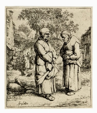  Adriaen (van) Ostade  (Haarlem,, 1610 - ivi, 1685) : Le due comari.  - Asta Stampe, disegni e dipinti antichi, moderni e contemporanei - Libreria Antiquaria Gonnelli - Casa d'Aste - Gonnelli Casa d'Aste